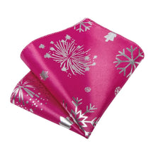 DiBanGu Pink White Christmas Snowflake Necktie Pocket Square Cufflinks Set