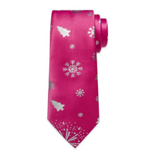 DiBanGu Pink White Christmas Snowflake Necktie Pocket Square Cufflinks Set