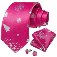 DiBanGu Pink White Christmas Snowflake Necktie Pocket Square Cufflinks Set