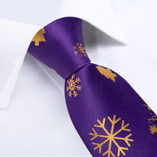 DiBanGu Purple Gold Christmas Snowflake Necktie Pocket Square Cufflinks Set