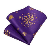 DiBanGu Purple Gold Christmas Snowflake Necktie Pocket Square Cufflinks Set