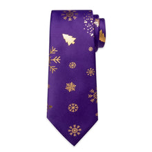 DiBanGu Purple Gold Christmas Snowflake Necktie Pocket Square Cufflinks Set