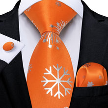 DiBanGu Orange Christmas Snowflake Necktie Pocket Square Cufflinks Set