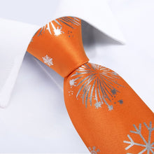 DiBanGu Orange Christmas Snowflake Necktie Pocket Square Cufflinks Set