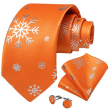 DiBanGu Orange Christmas Snowflake Necktie Pocket Square Cufflinks Set