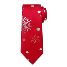 DiBanGu Red White Christmas Snowflake Necktie Pocket Square Cufflinks Set