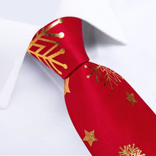 DiBanGu Red Gold Christmas Snow Necktie Pocket Square Cufflinks Set