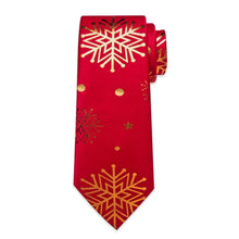 DiBanGu Red Gold Christmas Snow Necktie Pocket Square Cufflinks Set