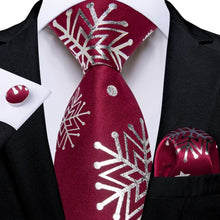 DiBanGu Dark Red White Christmas Snow Necktie Pocket Square Cufflinks Set