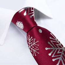 DiBanGu Dark Red White Christmas Snow Necktie Pocket Square Cufflinks Set