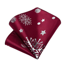 DiBanGu Dark Red White Christmas Snow Necktie Pocket Square Cufflinks Set