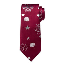 DiBanGu Dark Red White Christmas Snow Necktie Pocket Square Cufflinks Set