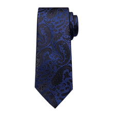 Blue Black Floral Men's Tie Handkerchief Cufflinks Set