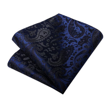 Blue Black Floral Men's Tie Handkerchief Cufflinks Set