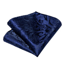 Blue Floral Self-Bowtie Pocket Square Cufflinks Set