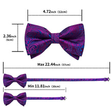 DiBanGu Purple Blue Floral Silk Mens Pre-Tied Bowtie Pocket Square Cufflinks Set