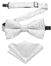 Kids Bow Tie Pure White Paisley Silk Pre-Bow Tie