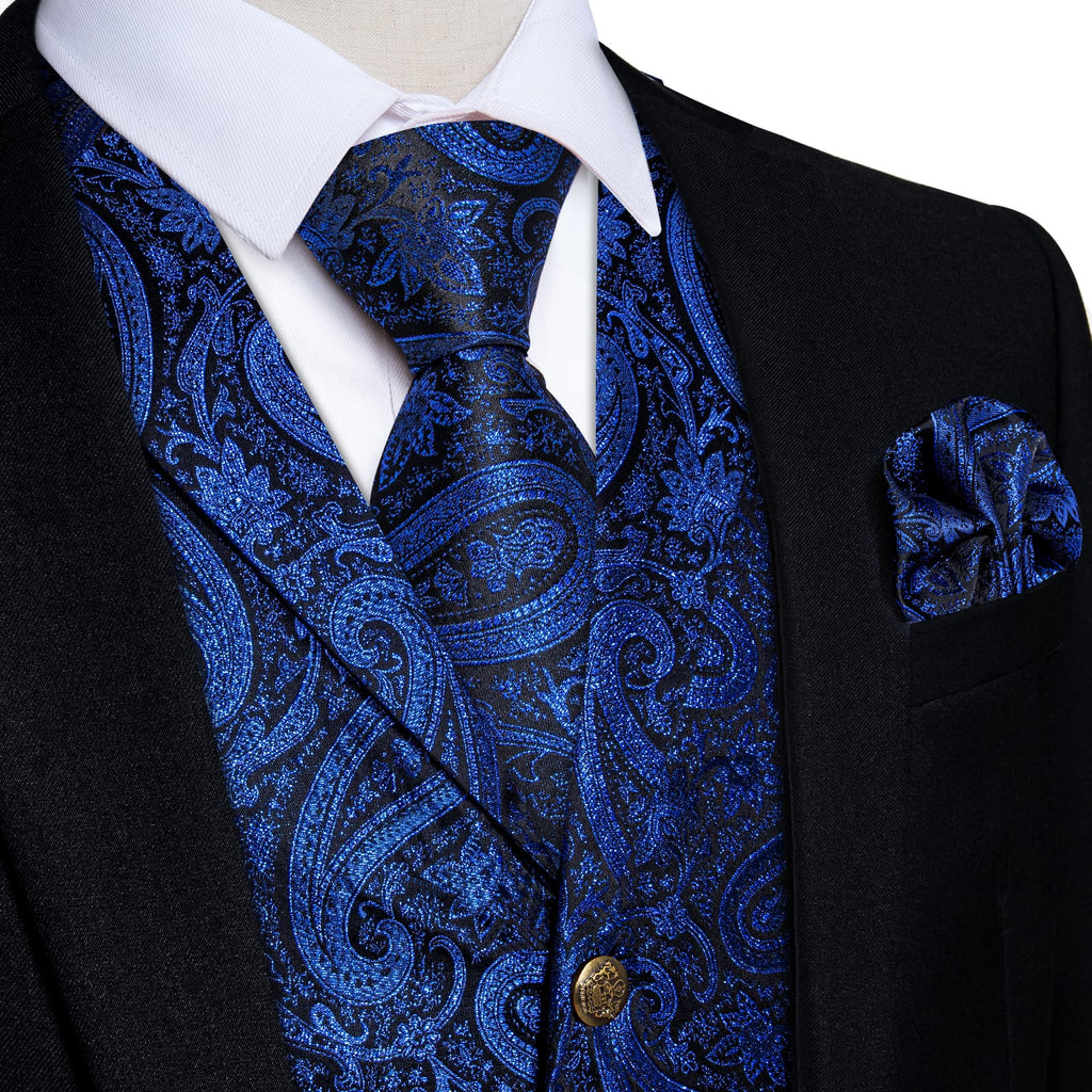 DiBanGu Men's Vest Navy Blue Paisley Silk Waistcoat Suit Vest Tie Set ...