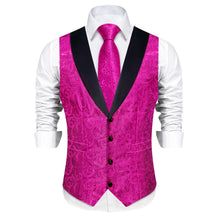 DiBanGu Royal Purple Floral Silk Shawl Collar Mens Dress Vest Tie Set