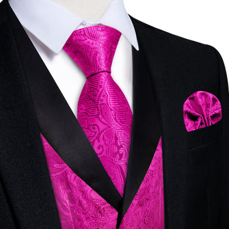 DiBanGu Royal Purple Floral Silk Shawl Collar Mens Dress Vest Tie Set