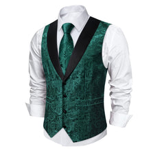 DiBanGu Medium Jungle Green Floral Silk Shawl Collar Mens Dress Vest Tie Set