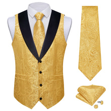 DiBanGu Luxury Gold Floral Silk Shawl Collar Mens Dress Vest Tie Set