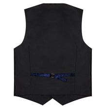 DiBanGu Dark Blue Floral Silk Shawl Collar Mens Dress Vest Tie Set