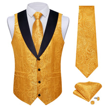 DiBanGu Urobilin Yellow Floral Silk Shawl Collar Mens Dress Vest Tie Set