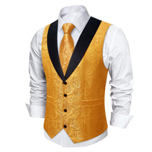 DiBanGu Urobilin Yellow Floral Silk Shawl Collar Mens Dress Vest Tie Set