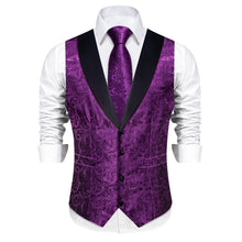 DiBanGu Patriarch Purple Floral Silk Shawl Collar Mens Dress Vest Tie Set