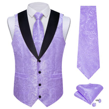 DiBanGu Light Pastel Purple Floral Silk Shawl Collar Mens Dress Vest Tie Set