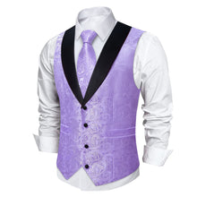 DiBanGu Light Pastel Purple Floral Silk Shawl Collar Mens Dress Vest Tie Set