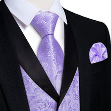 DiBanGu Light Pastel Purple Floral Silk Shawl Collar Mens Dress Vest Tie Set