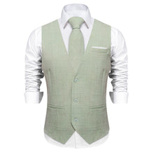 Green Solid V Neck Vest Neck Bow Tie Handkerchief Cufflinks Set