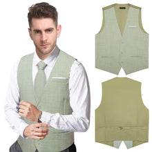 Green Solid V Neck Vest Neck Bow Tie Handkerchief Cufflinks Set