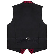 DiBanGu Red Black Paisley Silk Notched Collar Slim Fit Mens Waistcoat Tie Set