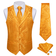 DiBanGu Fulvous Orange Paisley Notched Collar Silk Mens Vest Tie Set