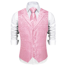 DiBanGu Nadeshiko Pink Paisley Notched Collar Silk Mens Vest Tie Set