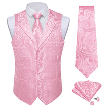 DiBanGu Nadeshiko Pink Paisley Notched Collar Silk Mens Vest Tie Set