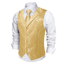 DiBanGu Light Yellow Paisley Notched Collar Silk Mens Vest Tie Set