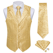 DiBanGu Light Yellow Paisley Notched Collar Silk Mens Vest Tie Set