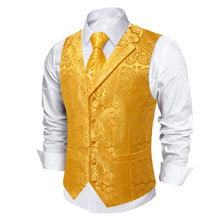 DiBanGu Harvest Gold Paisley Notched Collar Silk Mens Vest Tie Set