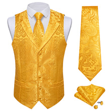 DiBanGu Harvest Gold Paisley Notched Collar Silk Mens Vest Tie Set