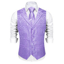 DiBanGu Lavender Purple Paisley Notched Collar Silk Mens Vest Tie Set