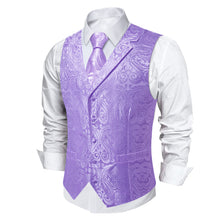 DiBanGu Lavender Purple Paisley Notched Collar Silk Mens Vest Tie Set