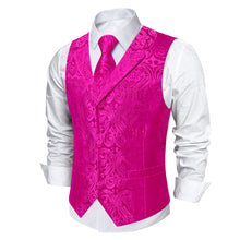 DiBanGu Hot Pink Paisley Notched Collar Silk Mens Vest Tie Set