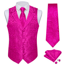 DiBanGu Hot Pink Paisley Notched Collar Silk Mens Vest Tie Set