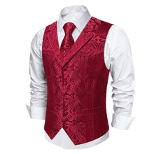 DiBanGu Burgundy Paisley Notched Collar Silk Mens Vest Tie Set