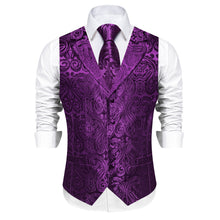 DiBanGu Dark Purple Paisley Notched Collar Silk Mens Vest Tie Set