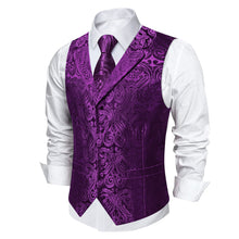 DiBanGu Dark Purple Paisley Notched Collar Silk Mens Vest Tie Set